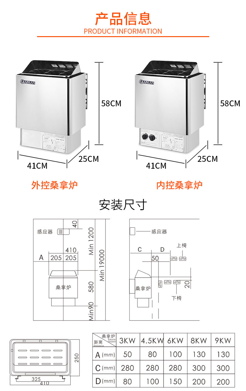 FANLAN不銹鋼桑拿爐